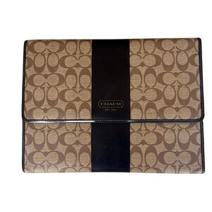 Coach Signature C Planner Folio Portfolio Brown Black Leather Stripe